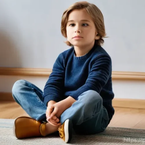 Home 1 아동상담사 업무 사례 - A thoughtful young child, approximately 6-8 years old, sitting cross-legged on a comfortable floor c...